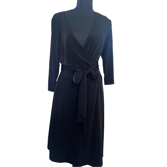 Vintage 90s  AB Studio Black Wrap Dress with Waistband/Belt - Picture 6 of 7